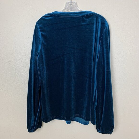 Shein Womens XL Velour Velvet Blouse Teal Holiday Party Fairy Goth Boho Popover - Picture 3 of 13